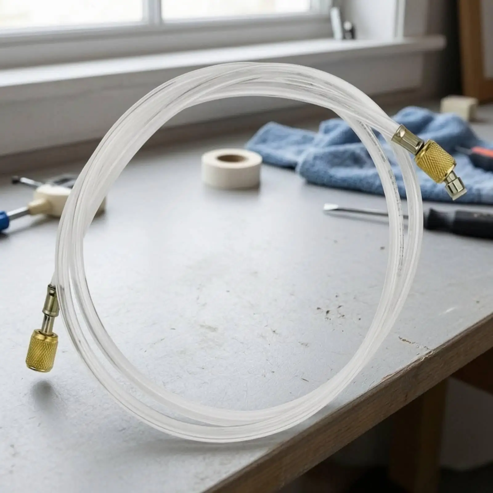 Refrigerant Service Hose with Brass Knurled Fittings for Hand Tightening Clear PVC Charging Tube for AC System Use