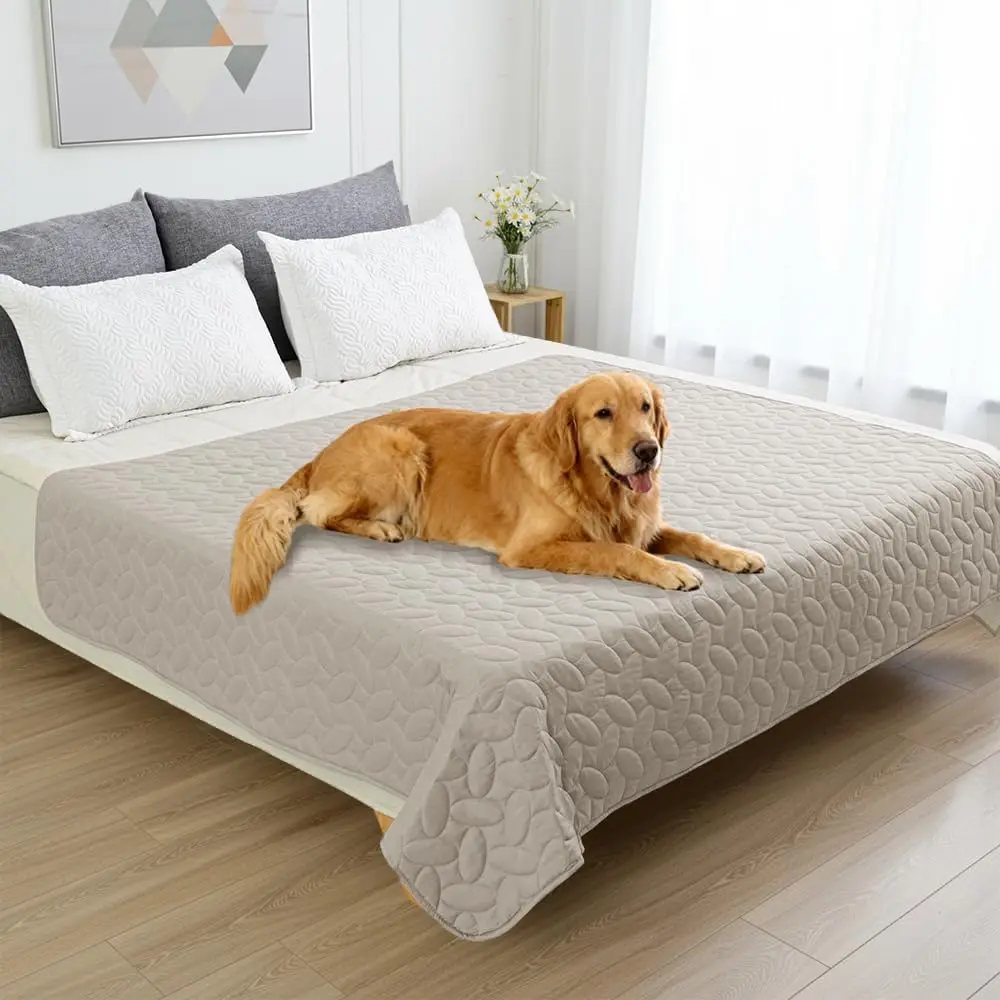 Waterproof Pet Bed Cover Anti-Slip Dog Blanket for Sofa Furniture, Khaki 82x120 Inch
