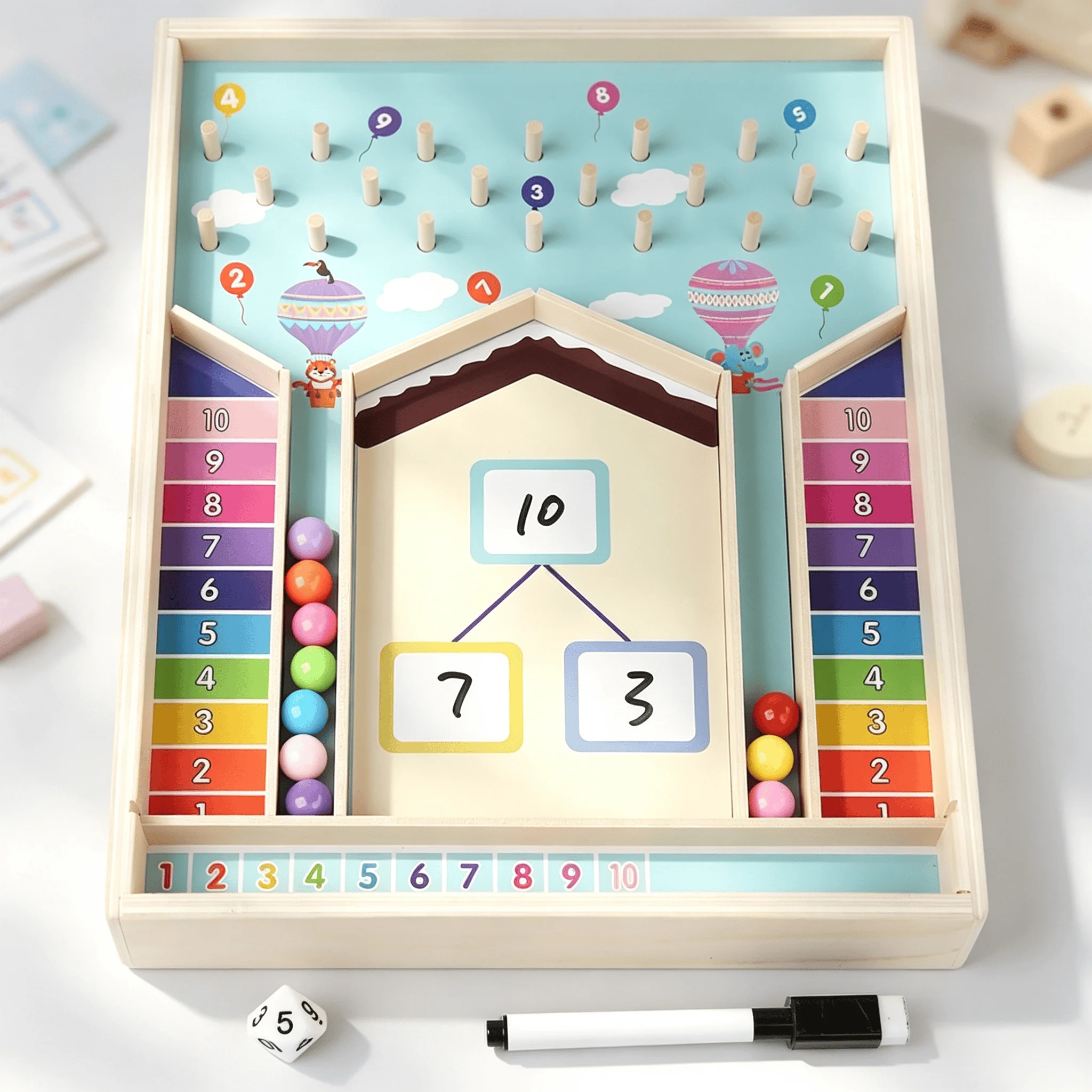 Children's Montessori Ten Grid Math Board for Number Decomposition And Addition/Subtraction Educational Teaching Aids for Ages3+