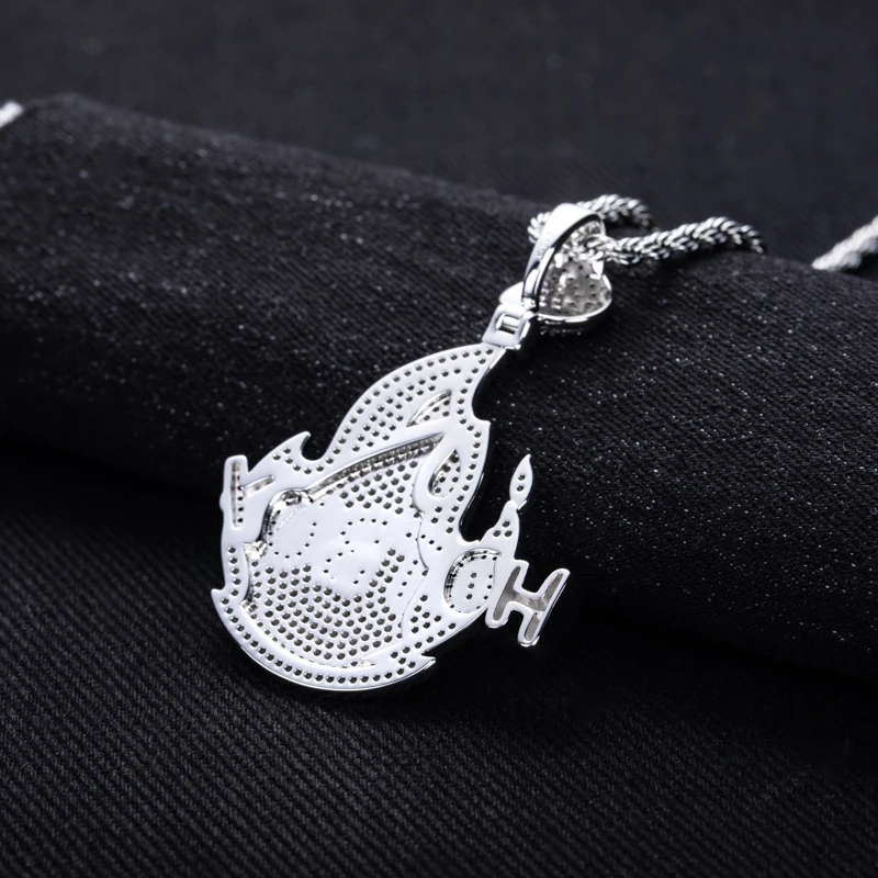 MossanRappr 2.1cttw Moissanite Iced Out Hot Boy Flame Pendant 14K Gold Plated Punk Hip Hop Necklace Accessories for Men & Women