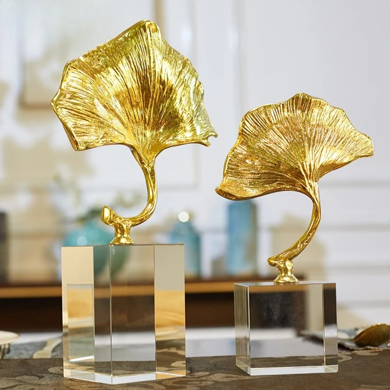 New Chinese crystal copper ginkgo ornament creative home home living room decoration porch decoration handicraft decoration