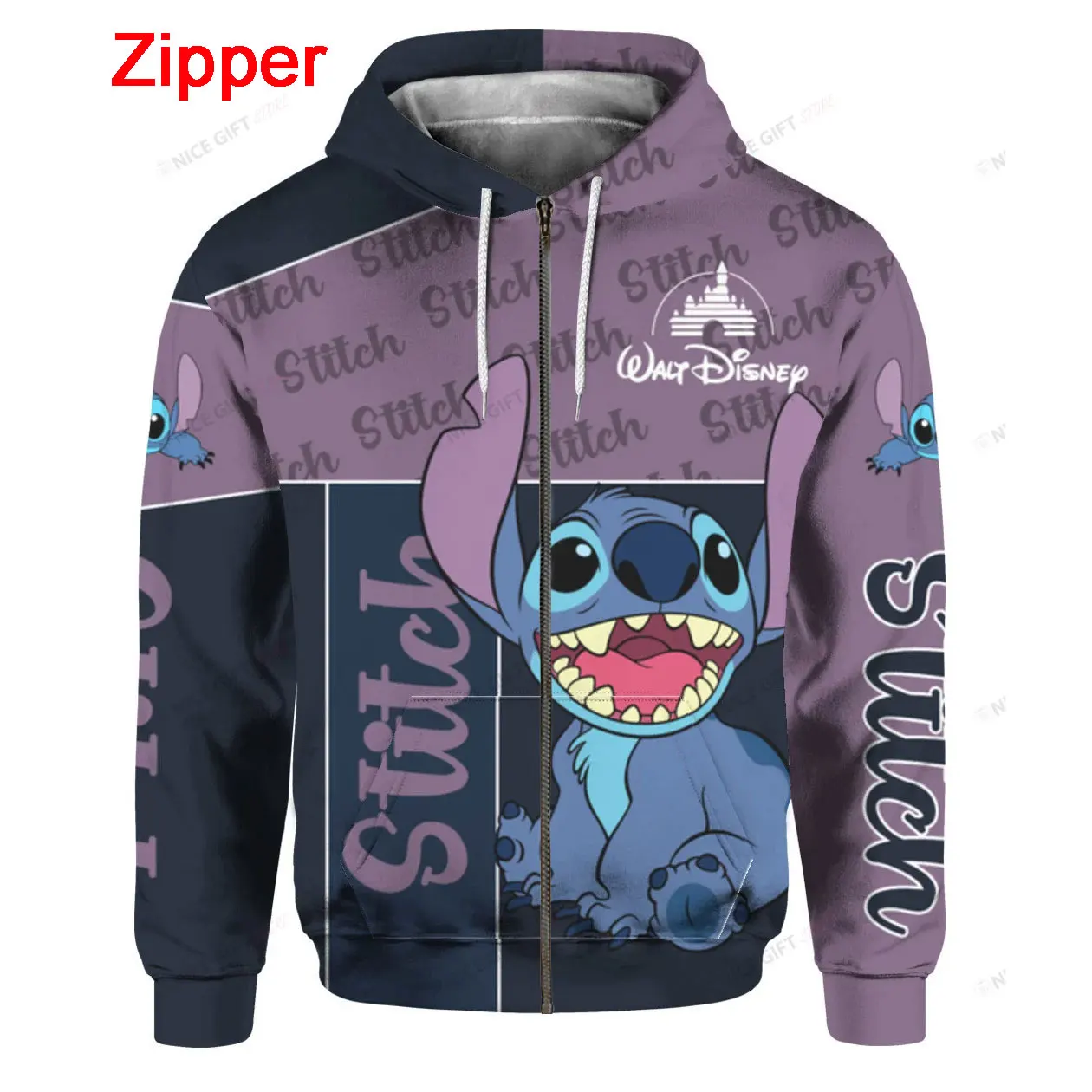 Cartoon Anime Men Zip Up Hoodie Stitch Ohana Casual Cool Women Oversized Sweatshirt Spring Autumn Children Clothing Coat