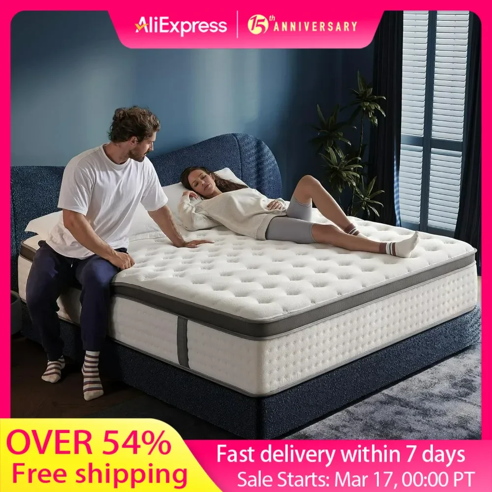 Bedroom Mattress in a Box, Hybrid Mattress with Gel Memory Foam or Back & Lumbar Support, Zoned Support Spring, Medium Firm