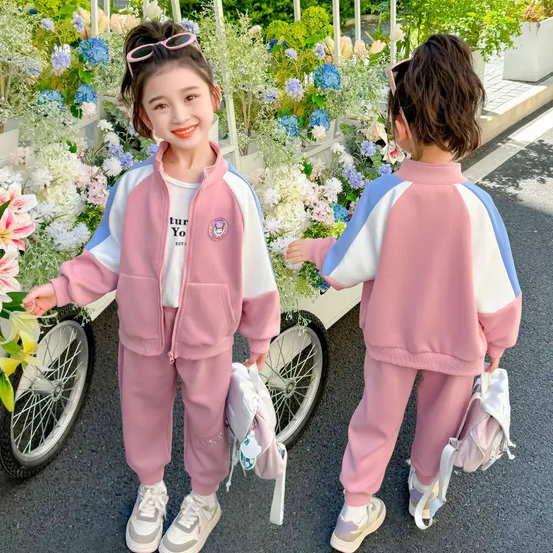 

Sanrio Kuromi Girls' Spring and Autumn Stand Collar Zipper Jacket Set 2025 New Style Baby Girl Sports Cardigan Two-Piece Outfit