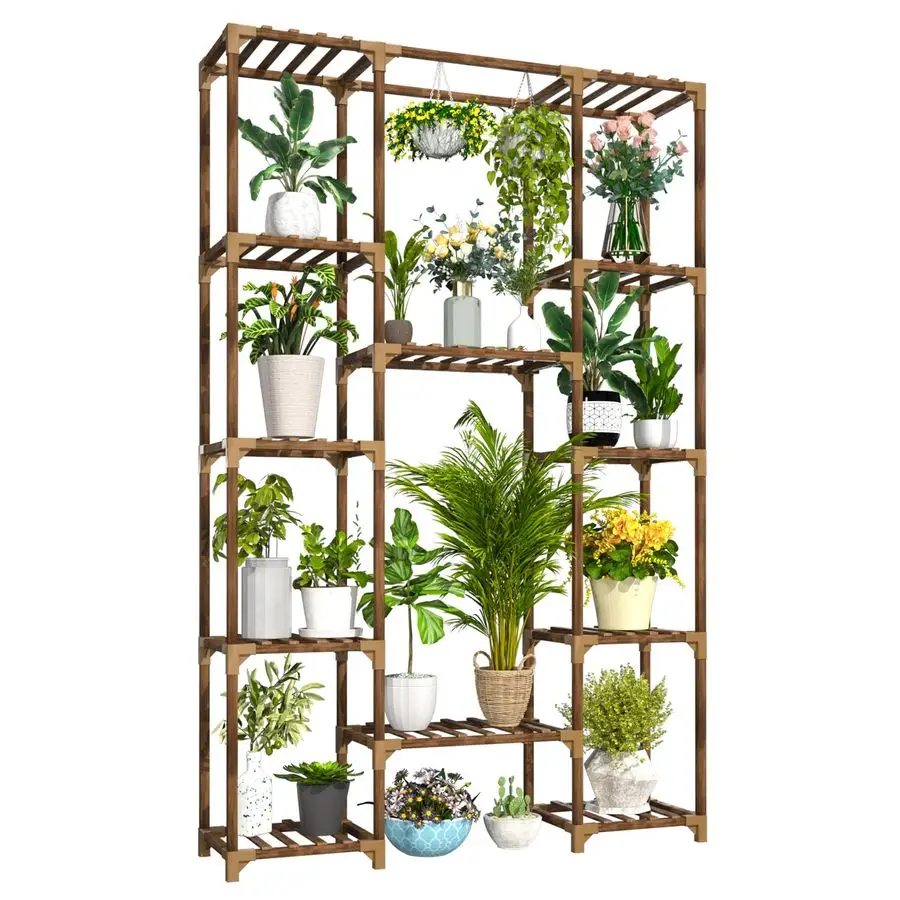 

Tall Indoor Outdoor Plant Stand Large 12 Tier Plant Rack with Wooden Shelves for Room, Balcony, Garden, Patio