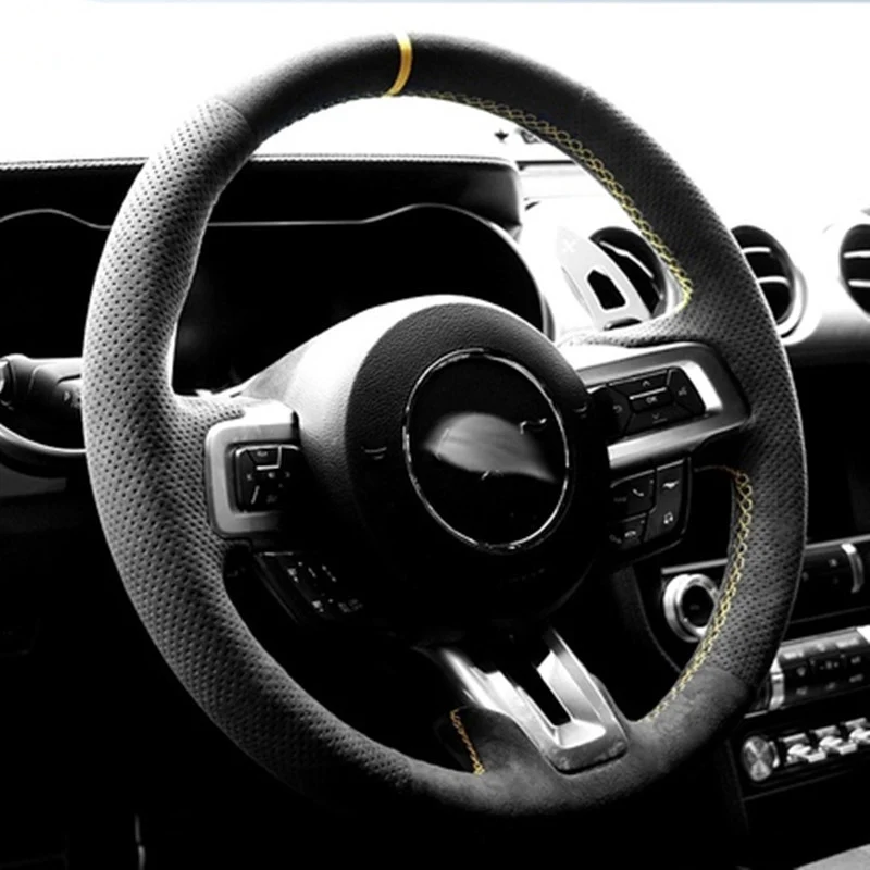 DIY Real Alcantara Yellow Mark Car Steering Wheel Cover For Jaguar XEL XFL XF XJ XJL E-pace F-pace Auto Interior Car Accessories