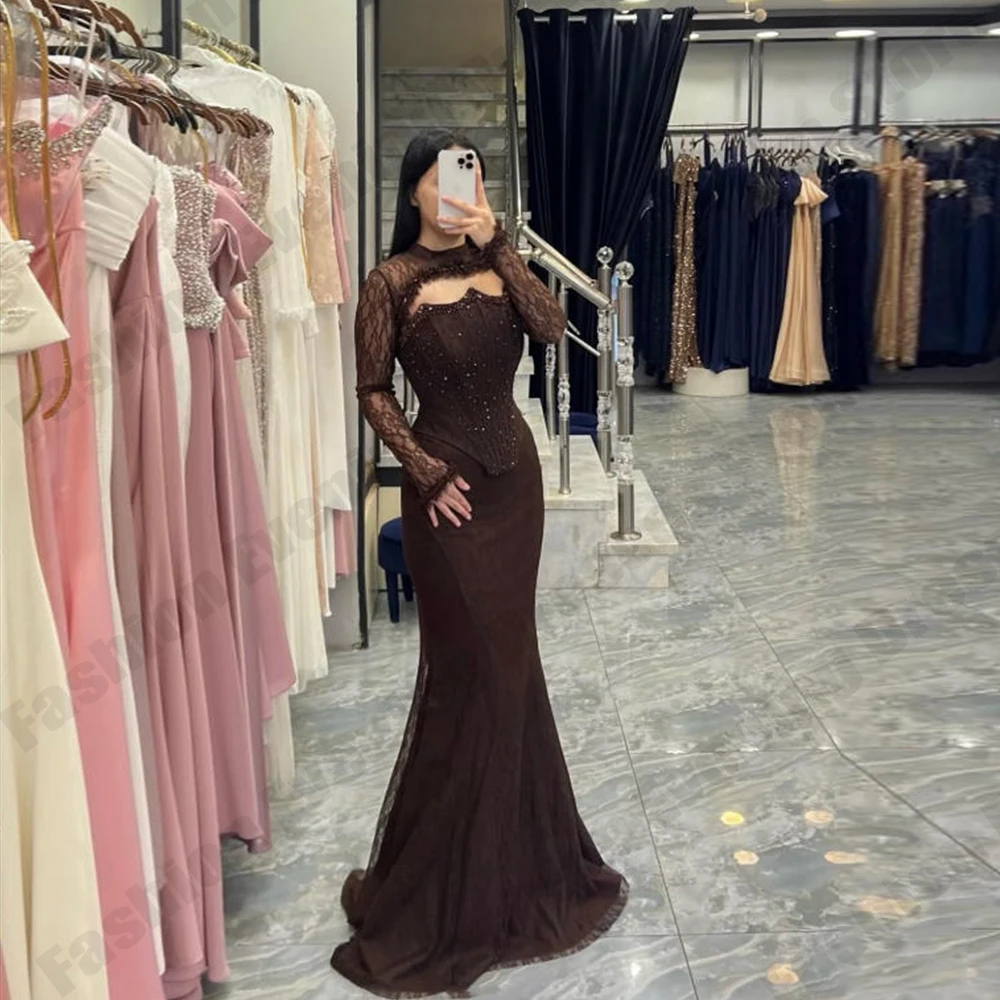 

Brown Women's Evening Dresses Satin Mermaid Detachable Shawl Princess Prom Dress Formal Cocktail Party Gown Customized vestidos