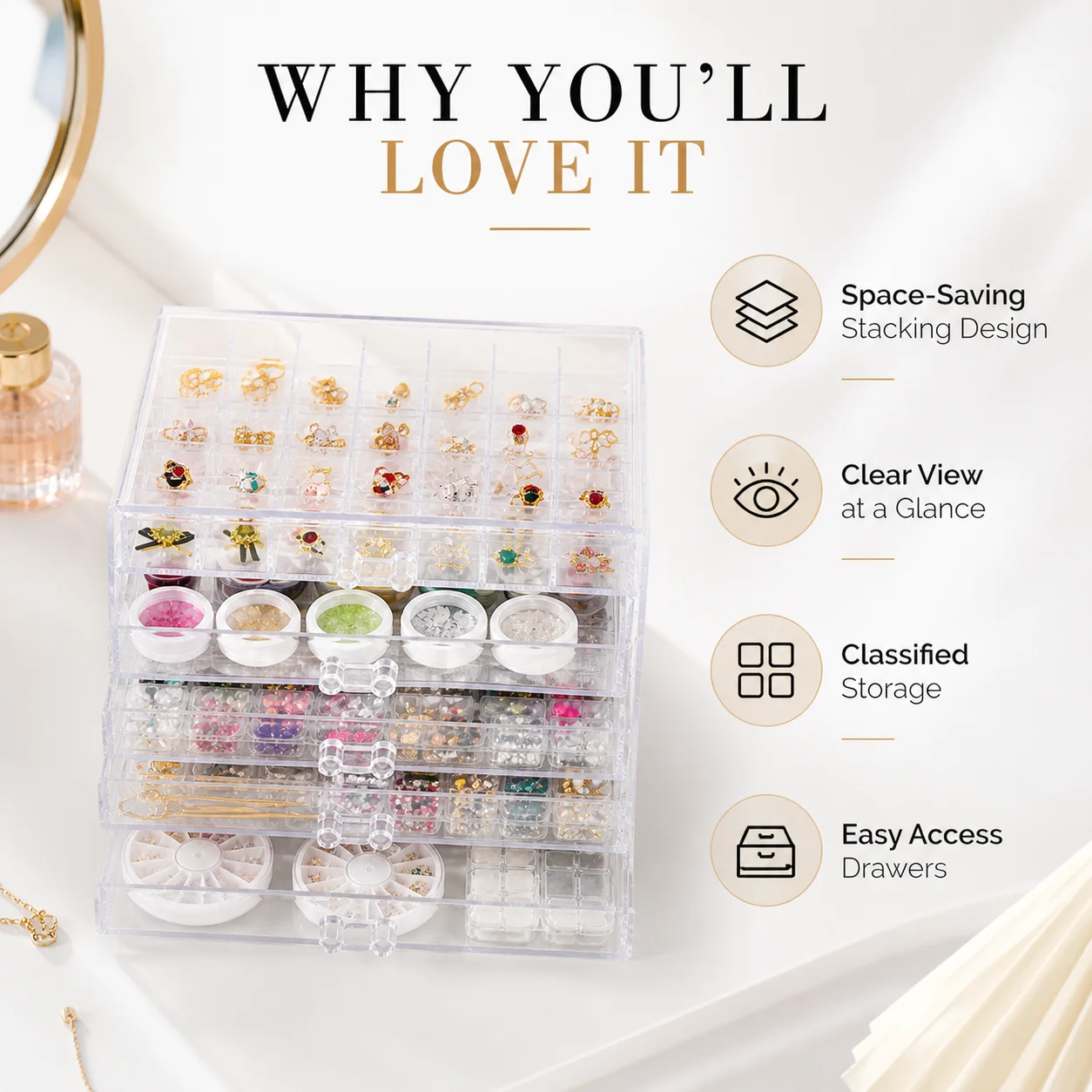 

Nail accessory storage box, transparent multi-layer nail drill box, classified storage box, drawer jewelry box