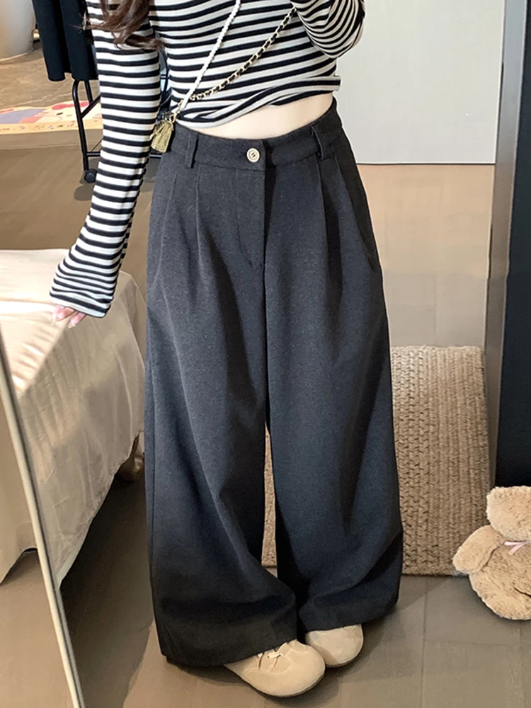 Calças Casuais de Cintura Alta e Pernas Largas para Mulheres, Calças Slim Retas de Outono e Inverno Faion, Conjunto de Vestuário Casual