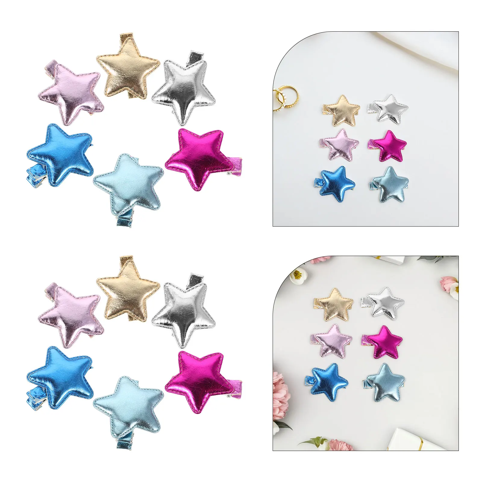 12 Piezas de Pinzas para el Cabello con Forma de Estrella, Brillantes, de PU, para la Escuela, Fiestas, Uso Diario, Accesorios para el Cabello