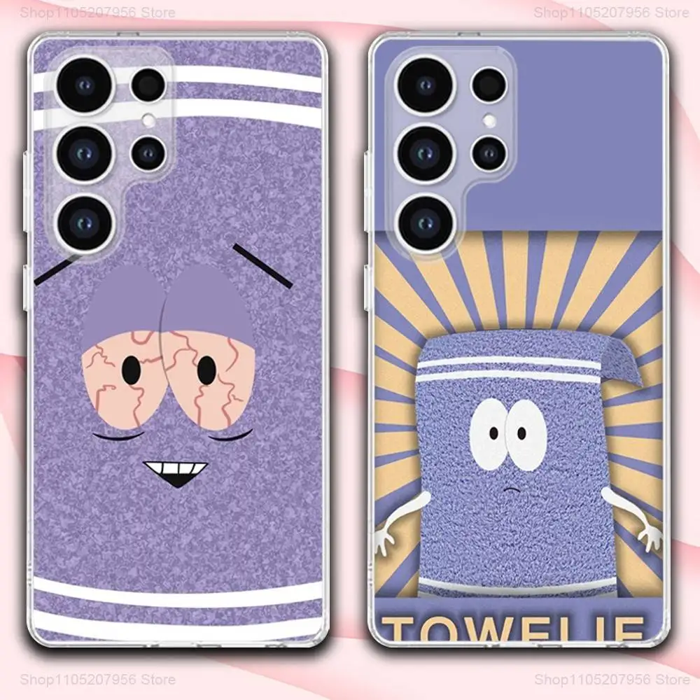 

S-South P-Park Towel Cartoon Phone Case For Samsung A30,71,51,S9,10,20,Ultra,FE,Lite,S25,24,22,23,21,PIus,Transparent, Silicone