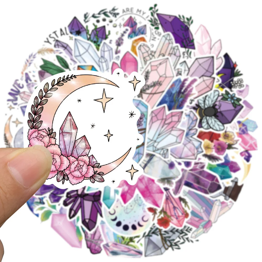 50pcs Crystal Amethyst Stickers Pack Laptop Phone Stationery Sticker DIY Scrapbooking Supplies Journal Accessories Aesthetic