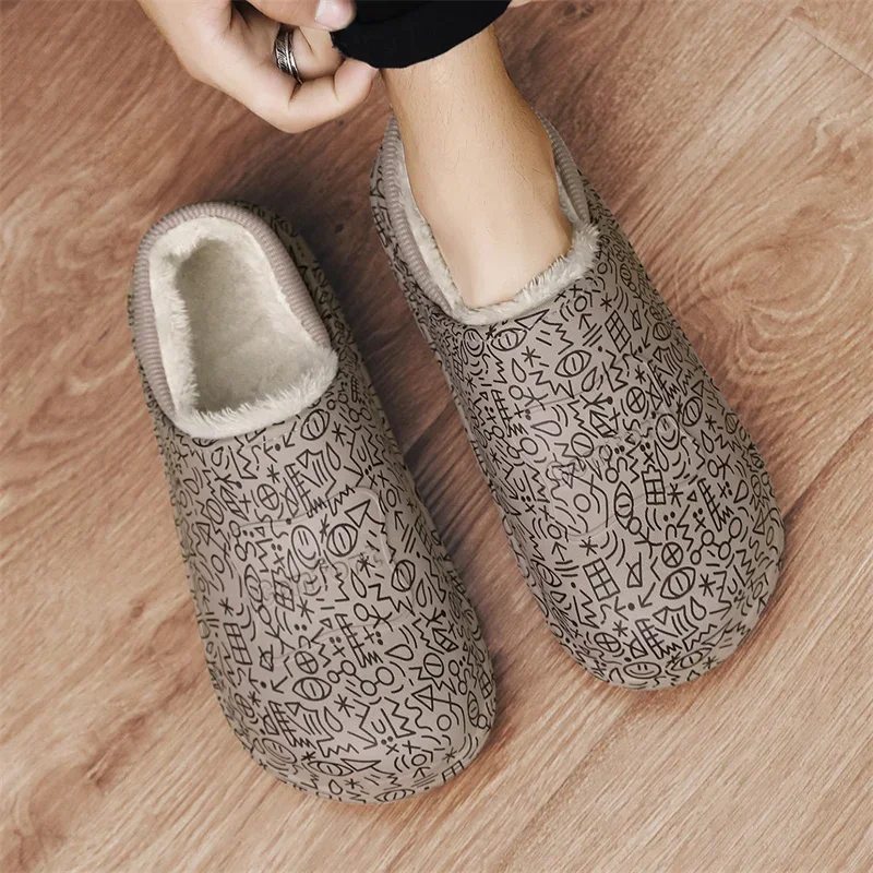 Slippers Men's Plush Home Slipper Female Winter Warm Slippers Women Thick Bottom Waterproof Shoes Men Indoor Non-Slip Footwear image 5