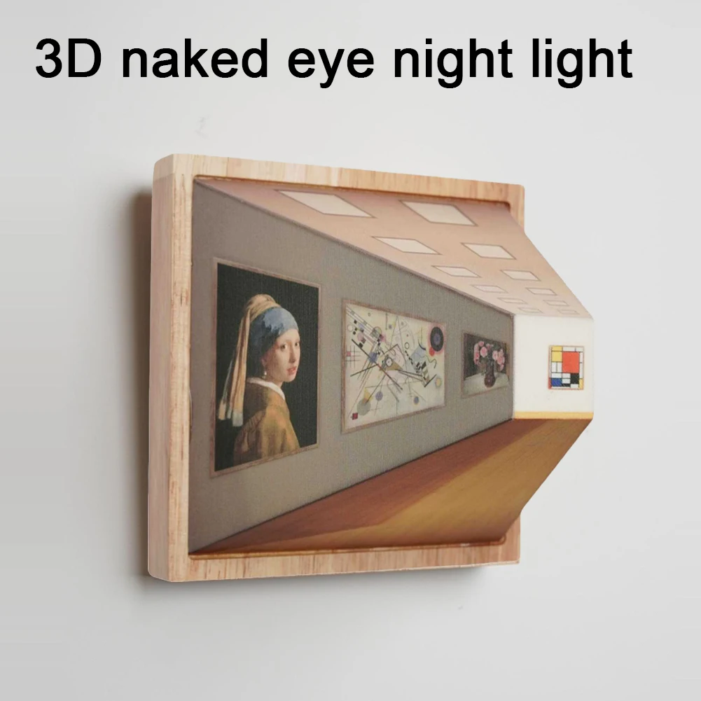 

3D Naked Eye Vision Night Light Wall Lamp Decoration for Living Room Bedroom Wooden Recharge Atmosphere Table Lamp Funny Gift