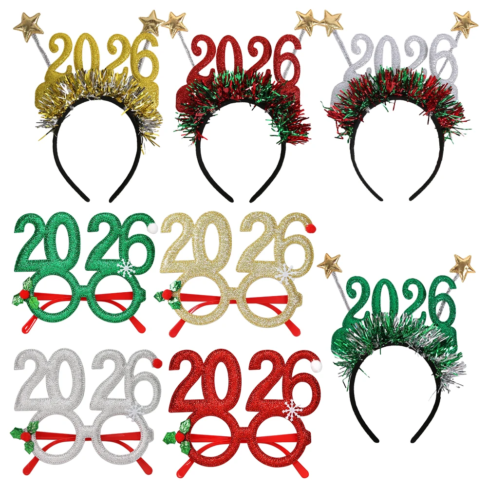 

8Pcs 2026 New Year Party Eyewear Headband Set Sparkly Celebration Accessories for Night Out Festive Gatherings Supplies