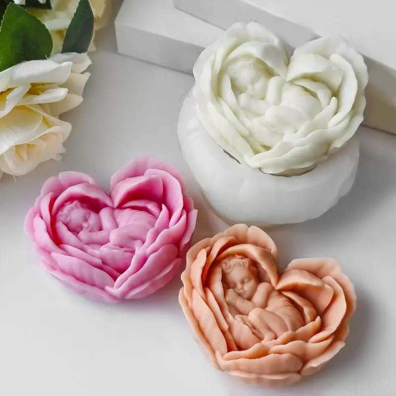 ซิลิโคนหัวใจแม่พิมพ์เรซิ่นศิลปะแม่พิมพ์เทียนเทียนแม่พิมพ์รูปดอกไม้ y08e
