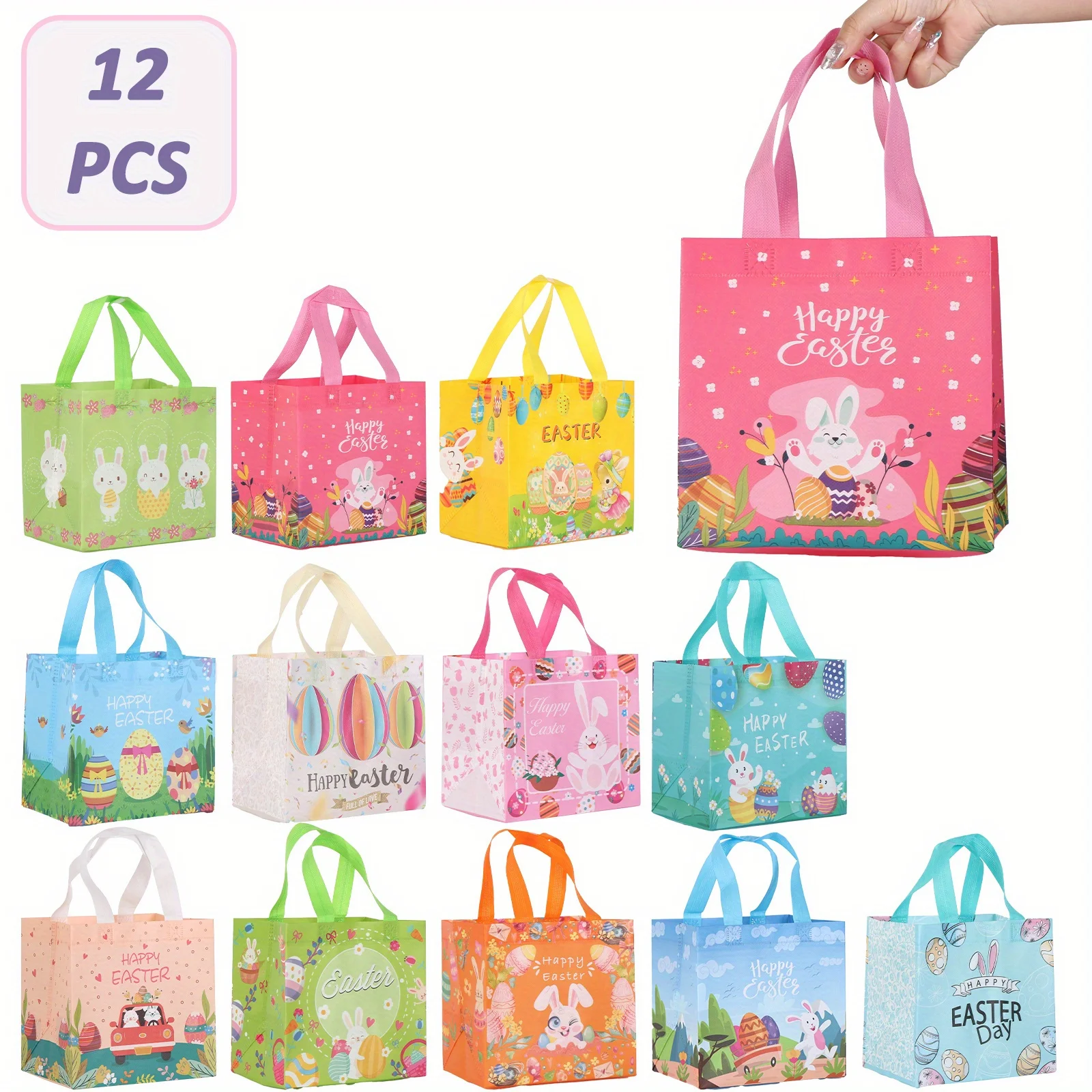 

12pcs Happy Easter Gift Packaging Bags Non-woven Egg Animal Theme Candy Bag Party Gifts Birthday Decoration Souvenirs for Guests