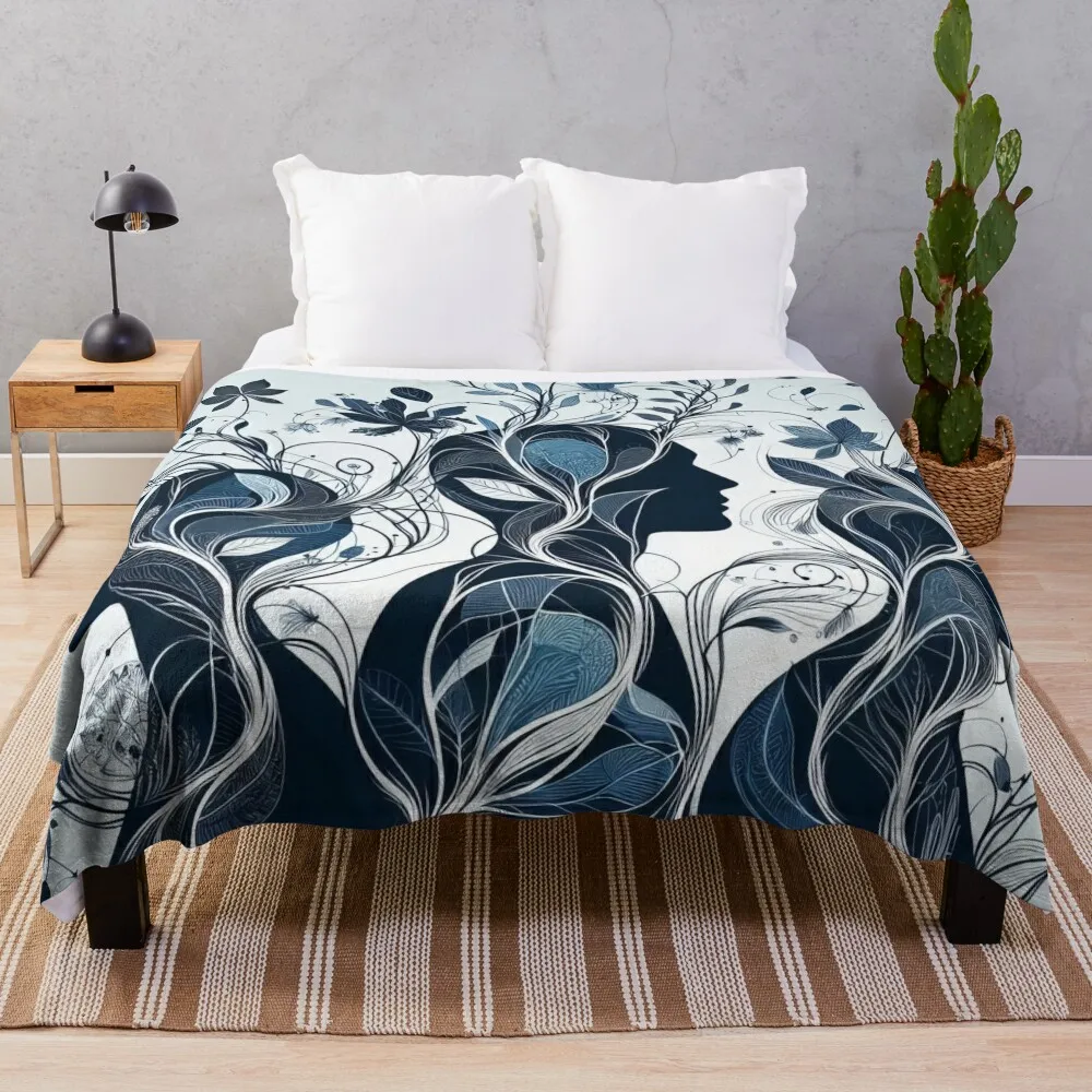 Whispering Foliage Nature's Portrait in Blue Hues Throw Blanket Furrys Loose Thin Blankets