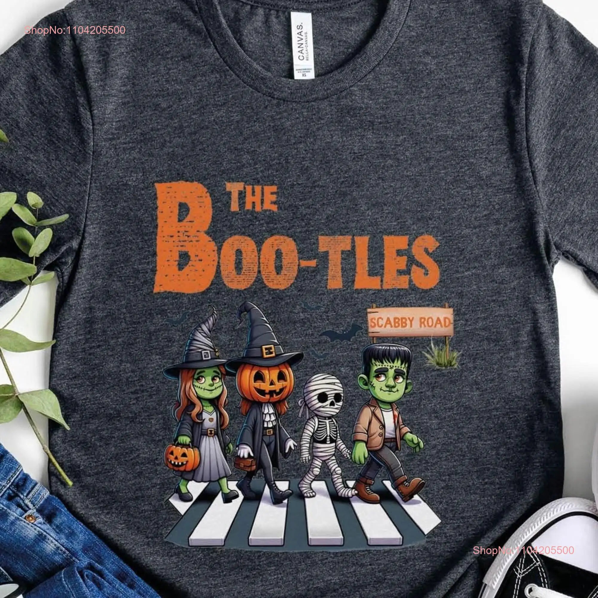 The BOOTLES T Shirt Cute Halloween Boo tles Parody Spooky Scabby Road Music Lover  long or short sleeves