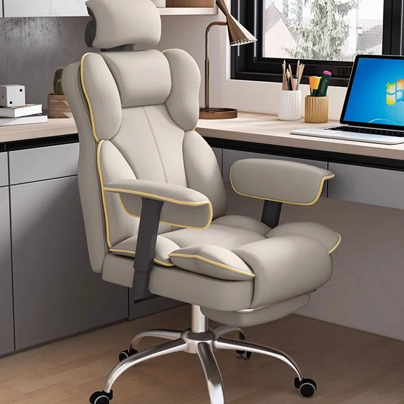 Leder Ergonomischer Bürostuhl Kissenverlängerung Bequemer Computer Bürostuhl Luxus Gaming Ästhetische Chaises De Bureau Ornament