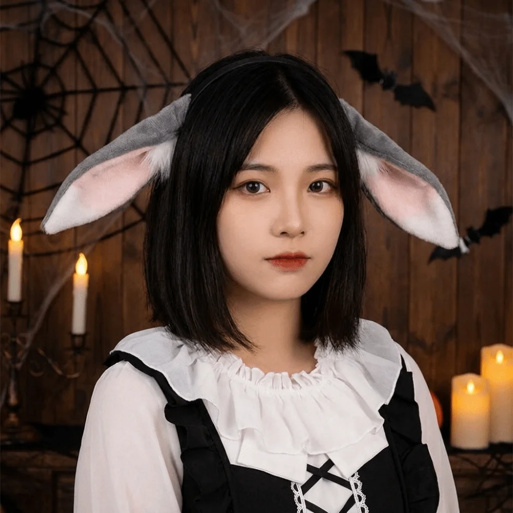 Cute Animal Rabbit Ears Hair Hoop Faux Fur Soft Bunny Ears Headband Lop-eared Hair Accessories Plush Headwear Events