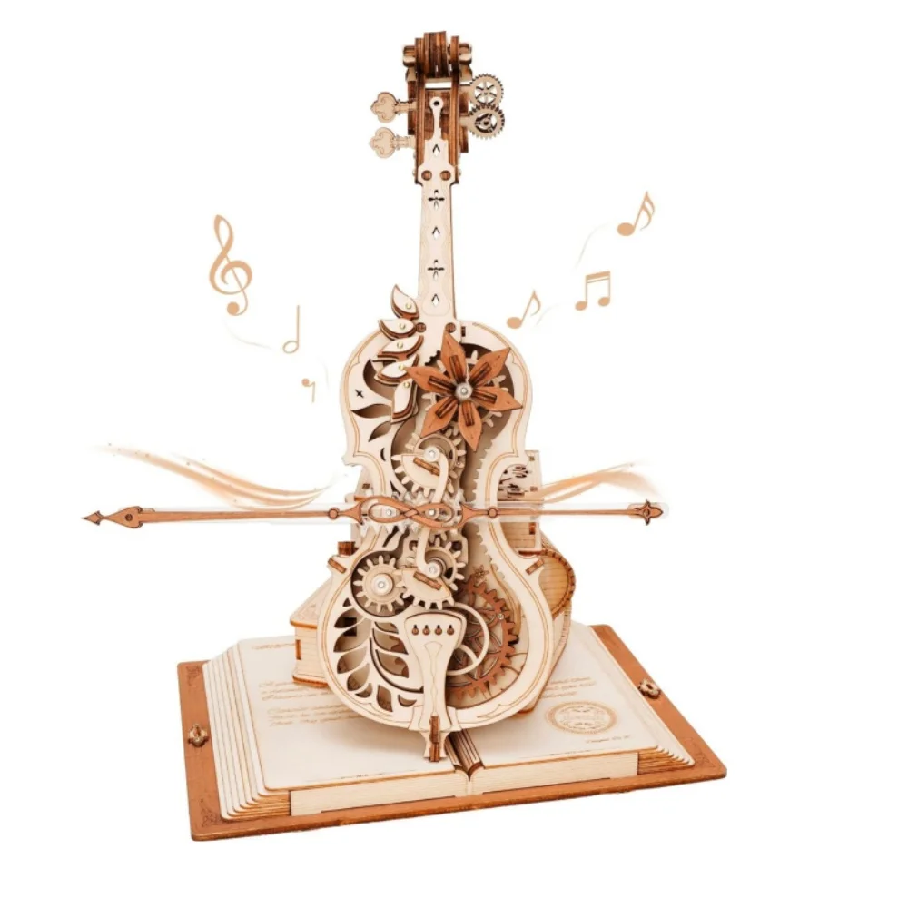 Robotime Wooden Music Box Puzzles AMK63 Magic Cello House Warming Musical Gift Hobby Kit Toy Home Decor for Adults Teens