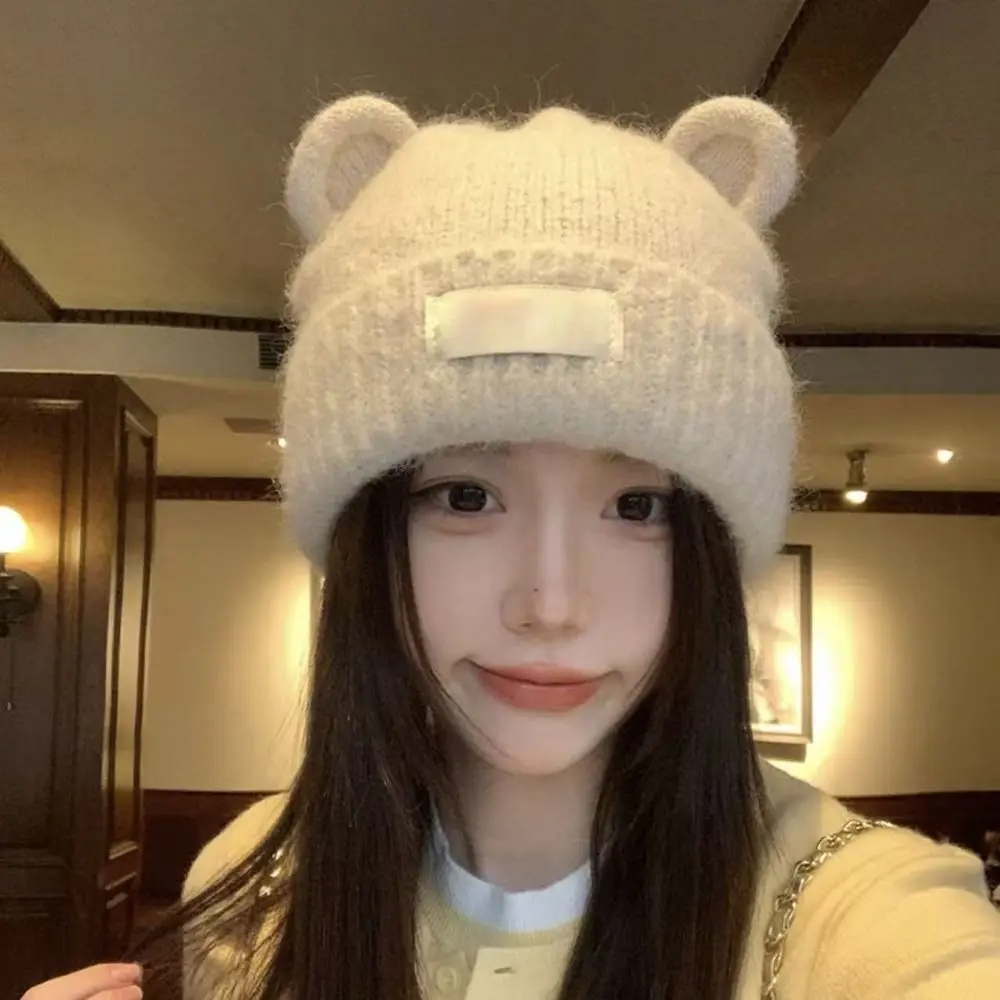 

New Fur Knitted Yarn Cap Windproof Ear Protection Cycling Cap Elastic Warm Ear Flap Hat Winter