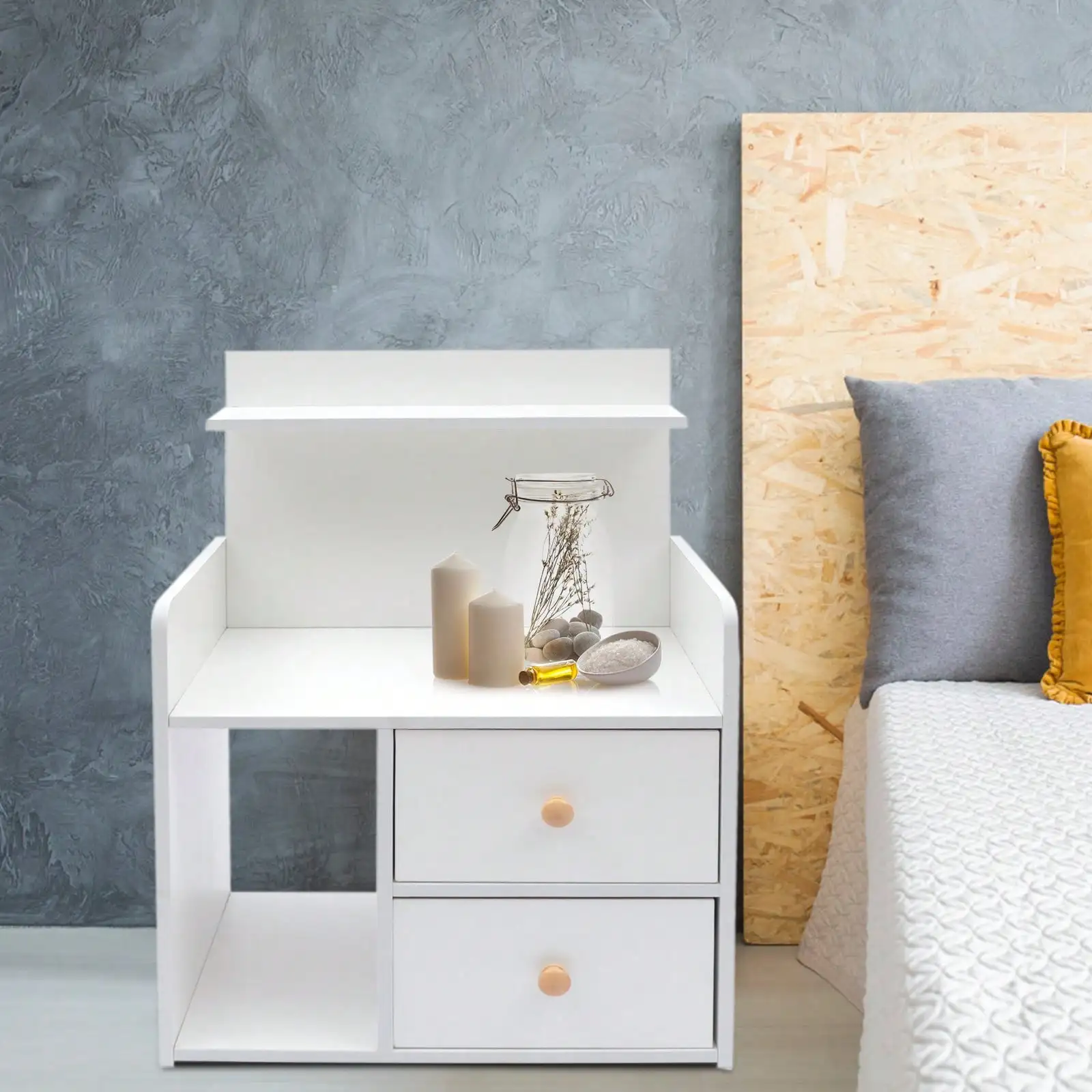 

Nightstand With 2 Drawers White Bedside Table Cabinet Floor Standing Storage Cabinet Shelf For Home Office 43*26*60cm