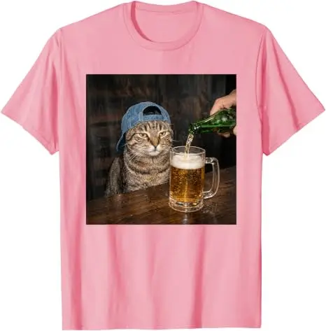 Lustiges Katzen-Biertrinken-Hemd mit Grafik „Unbeeindruckter Tabby“ – Y2k Katzen-Papa, betrunken in Bar/Nachtclub – Humorvolle Kleidung – Detail 8