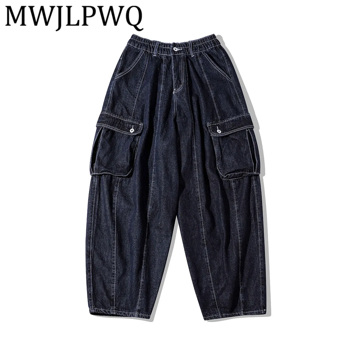 

MWJLPWQ модные джинсы больших размеров, мужская уличная новая рабочая одежда, дизайн с боковыми карманами, осень 2021, свободные прямые брюки 21322