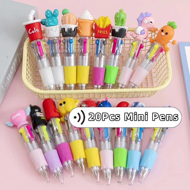 20Pcs/Lot Cartoon Kawaii 4 Colors Mini Ballpoint Pens Press Multicolor Writing Pen Kids Cute School Stationery Office Supplies