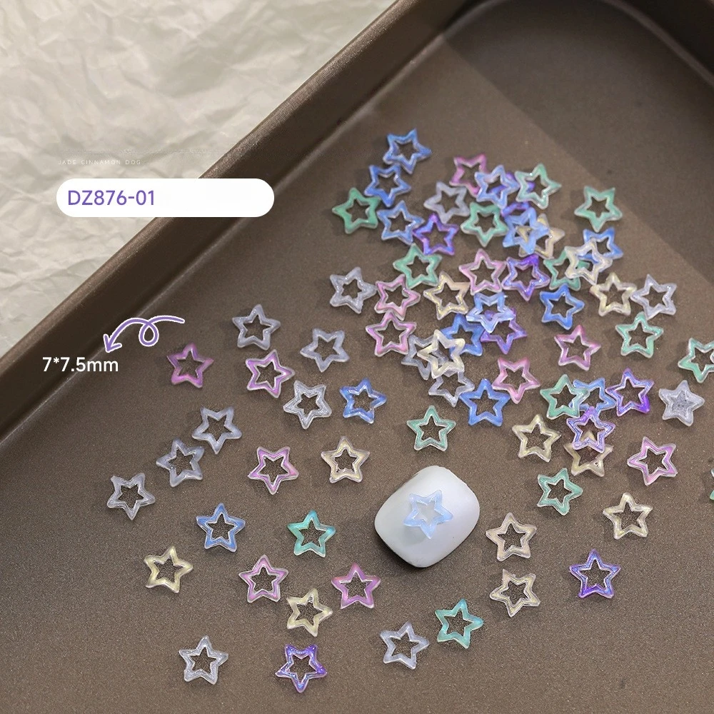 50pcs Kawaii Nail Charms Mix Transparent Resin Dopamine 3D Hollow Colored Star Heart Nail Art Accessories Nail Decoration Parts