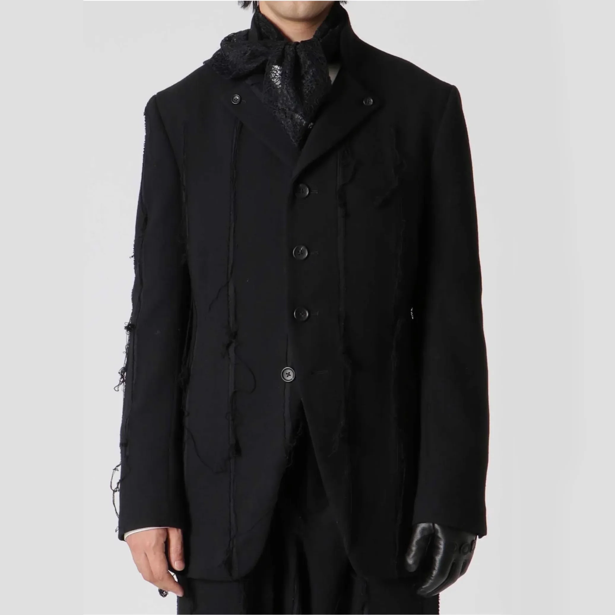 

YOJI OOAK MILITARY GOLD BUTTON Woolen striped suit jacket with furred border