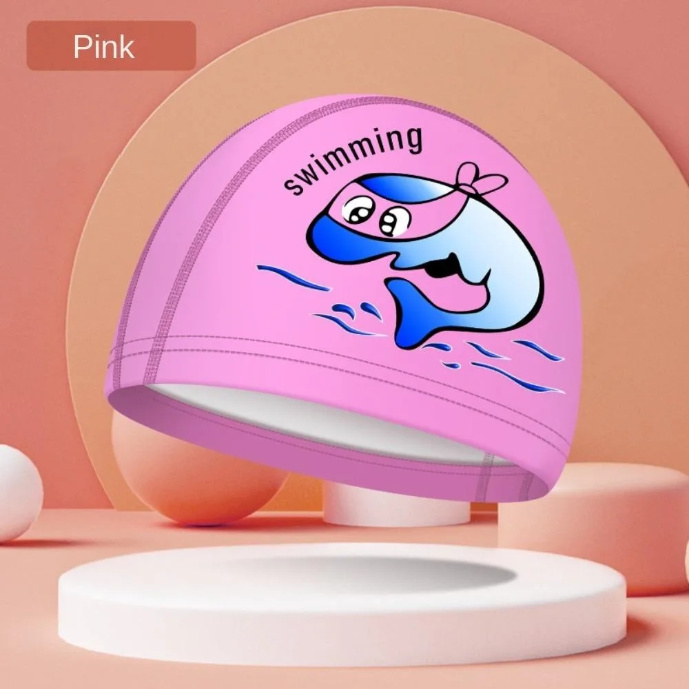 

PU Coated Swimming Caps Waterproof Silicone Durable Kids Swimming Cap Free Size Cartoon Printed Pool Bathing Hats Unisex