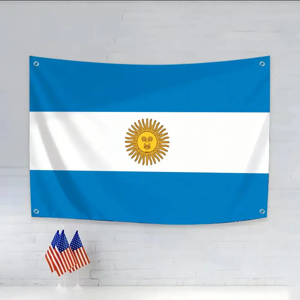 Banderas nacionales de Argentina, cuatro anillos colgantes sin bordes para uso en interiores y decoración exterior, fácil de colgar.