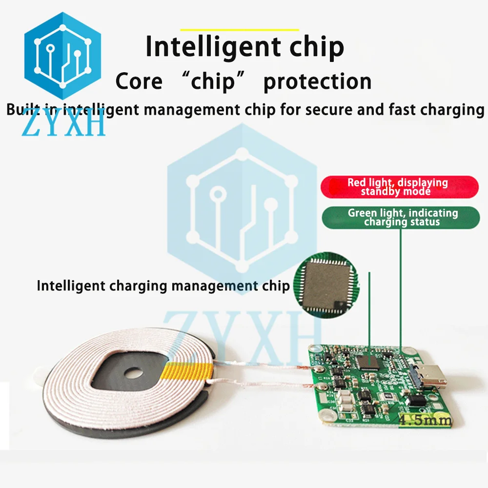 وحدة إرسال شاحن لاسلكي Type-C لوحة دوائر ، QI Standard ، DC 12V ، شحن سريع لشاوميو ، هواوي ، آيفون ، 20 واط ، 22 واط