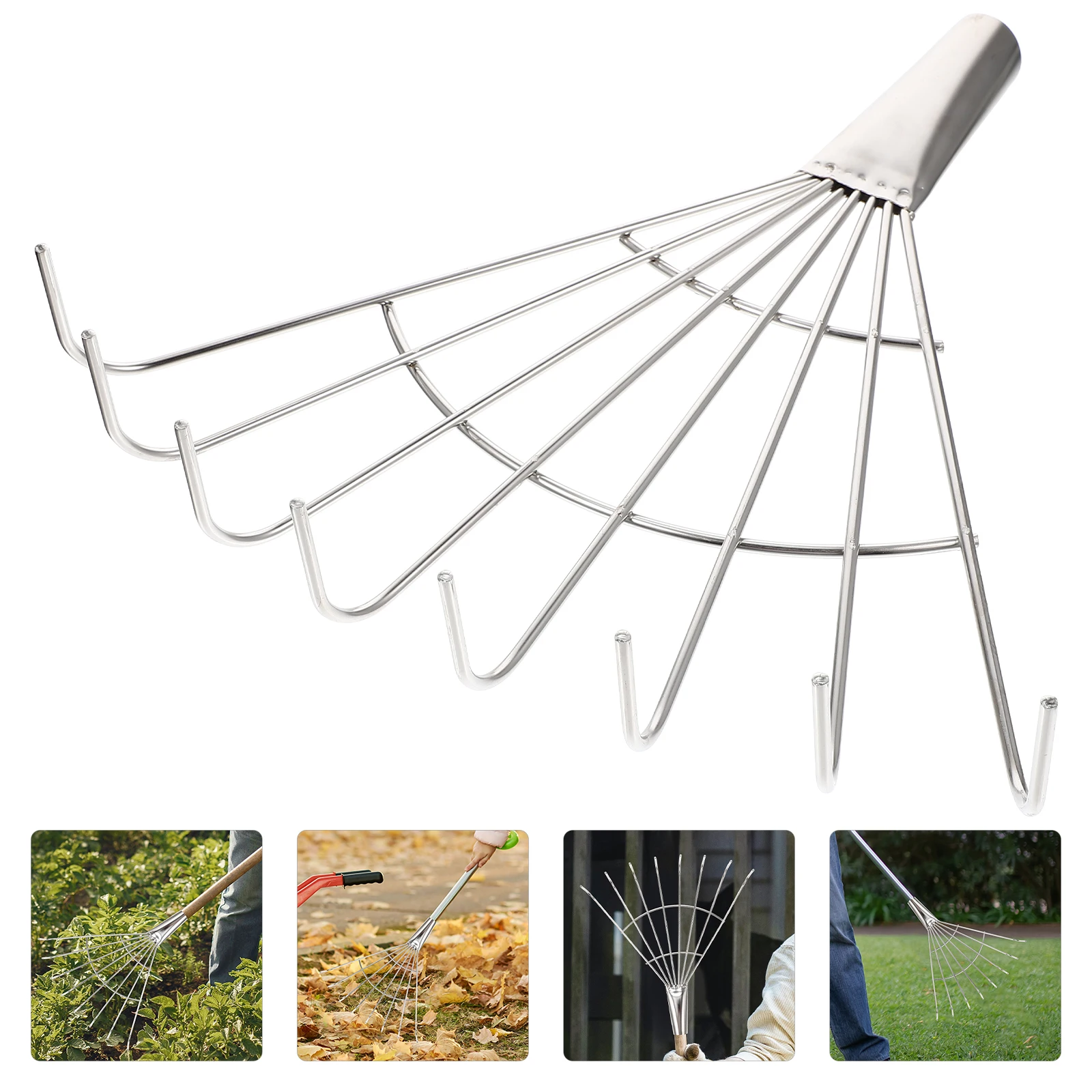 

8-Tooth Stainless Steel Rake Heavy Duty Garden Soil Loosening Tool Multifunctional Weed Removal Yard Cleaning Farm Implement