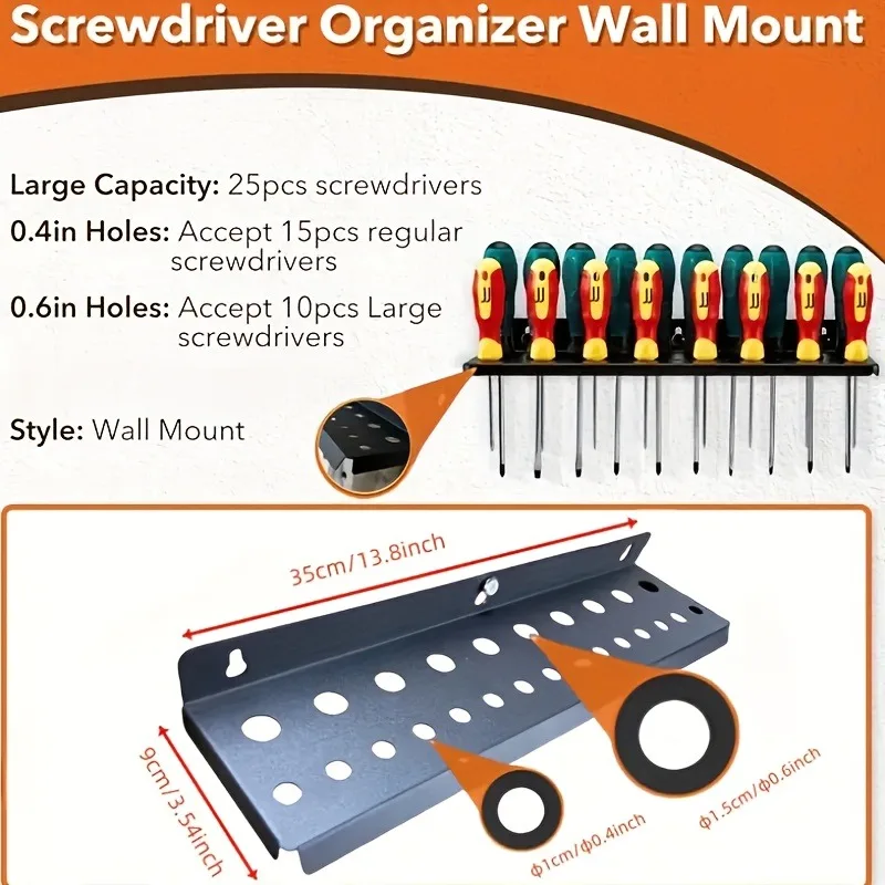 منظم الأدوات المعدنية لورشة عمل المرآب لتوفير المساحة مع فتحات مفك البراغي، رف تخزين الأدوات لمفاتيح البراغي #3