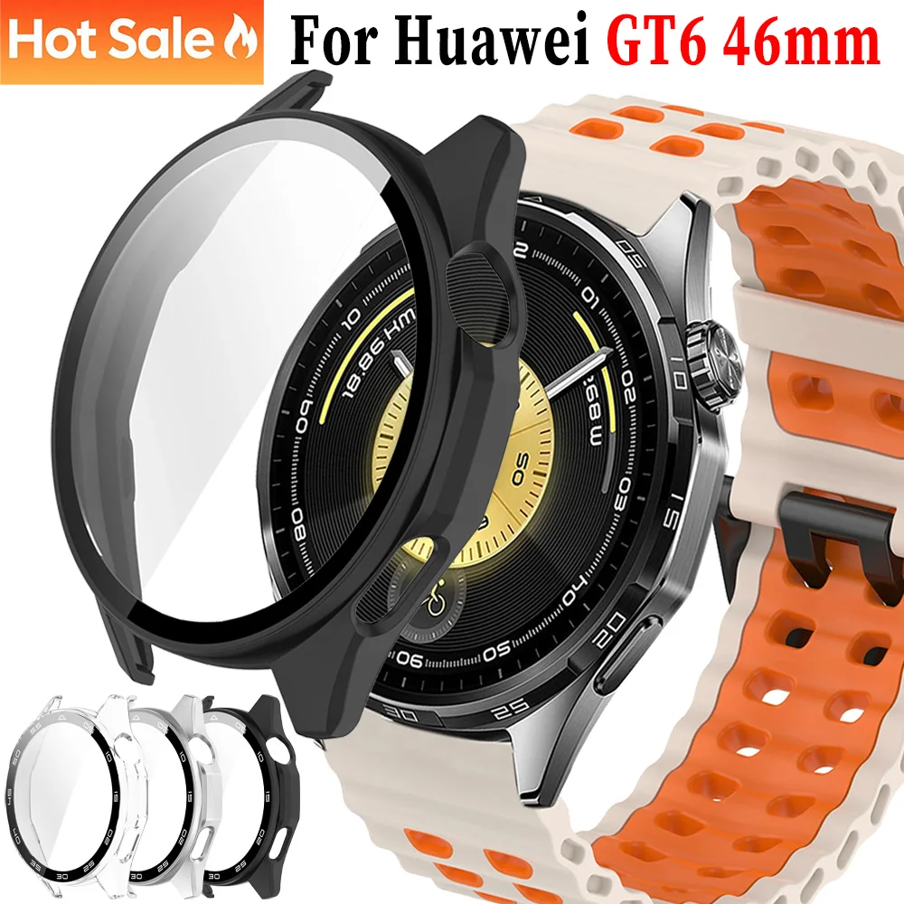 Tempered Glass Film+Case For Huawei Watch GT6 46mm Official Scale Anti-fall Scratch-resistant For Huawei Protective Cover Shell