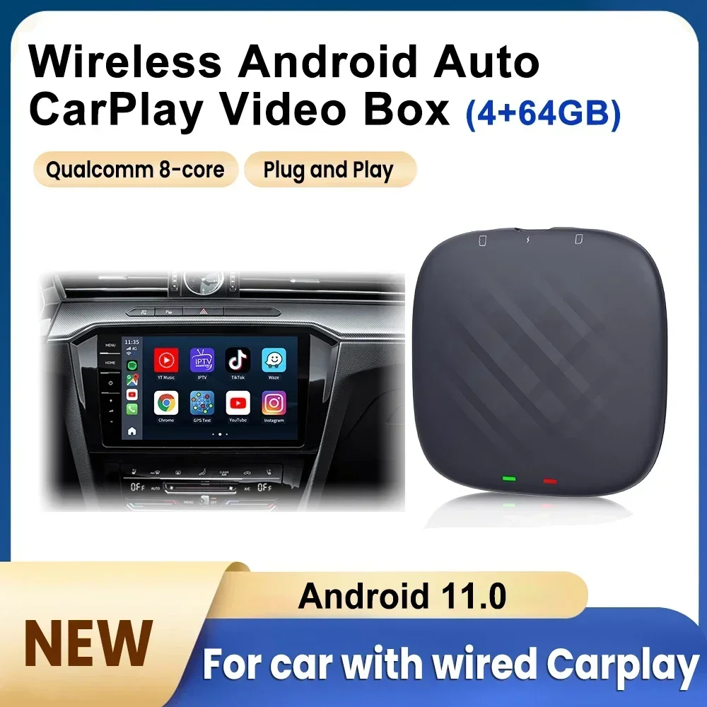 CarlinKit Android 11 Plus Wireless Android Auto CarPlay 4+64G Mini Ai Box TV Box 8-core Wired CarPlay SIM 4G LTE GPS Fast Ship