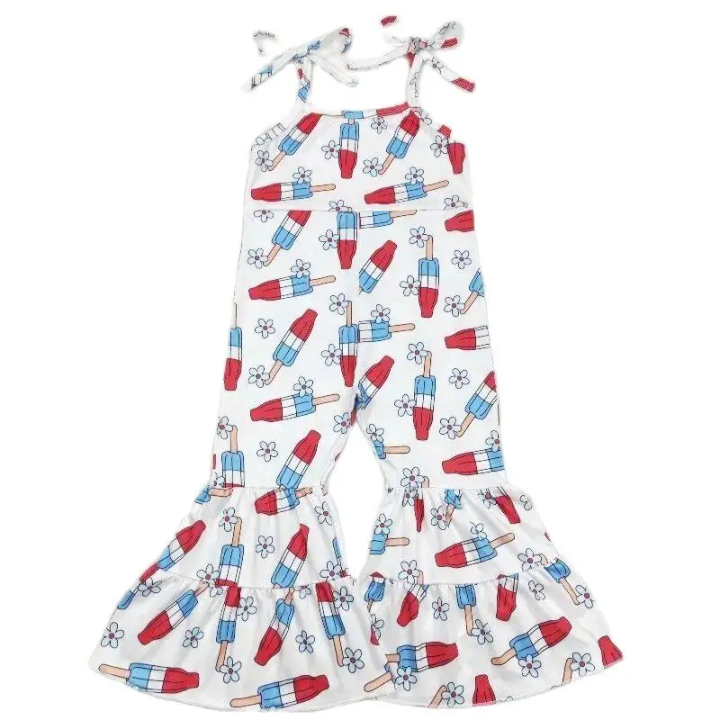 

RTS Baby Girls Toddler 4th Of July Popsicle Straps Summer Boutique Bell Bottom Infant Children Kids Ruffle Jumpsuits Rompers