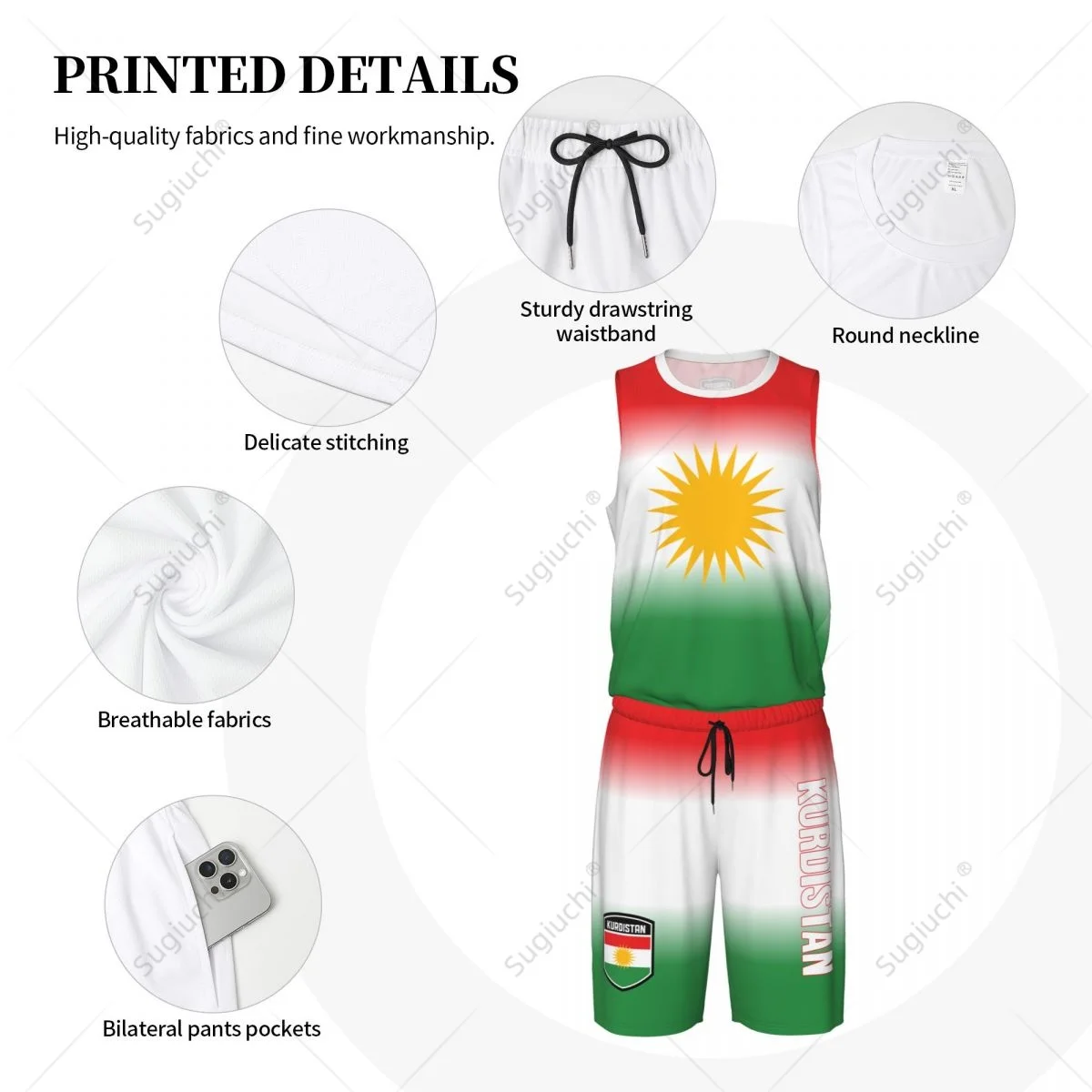 Camiseta de baloncesto con bandera del Kurdistán para hombre, Conjunto de camiseta y pantalones de malla sin mangas, exclusivo, con nombre personalizado, Nunber Unisex