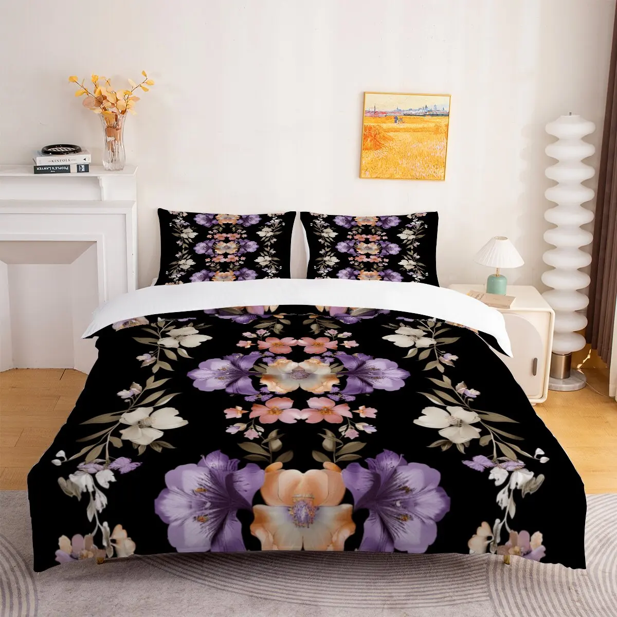 Floral pattern  Down comforter set, extra large size  Floral design  Modern trend of printed bedding