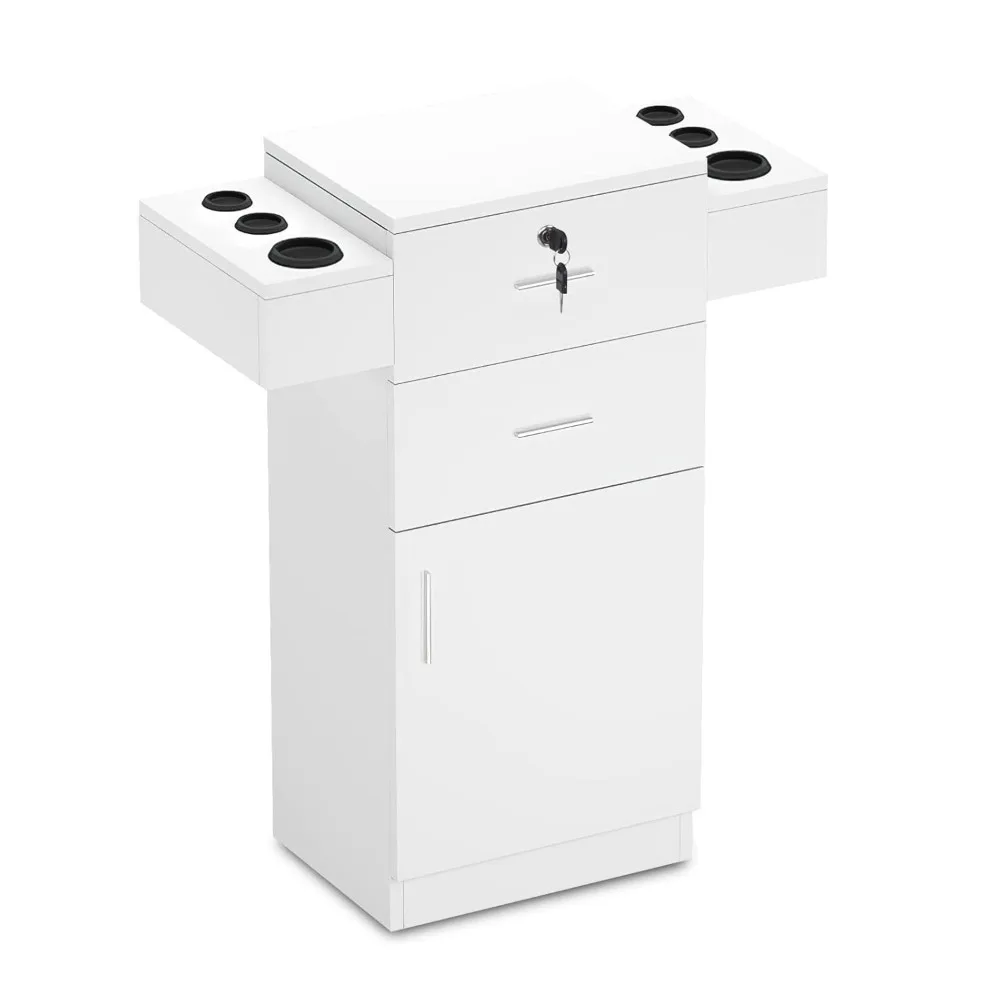 

Locking Salon Storage Cabinet for Hair Stylist, Barber Salon Station Styling Station Equipment with 6 Hair Dryer Holder,