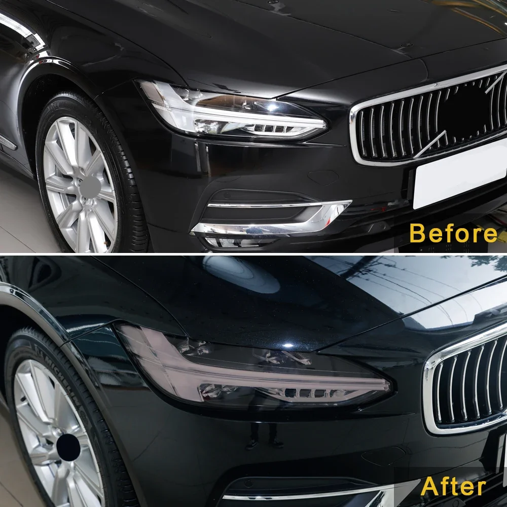 For Volvo S90 2017-2021 Car Headlight Protective Tint Film Smoke Black Transparent TPU Vinyl Wrap Sticker Pre-Cut Shape