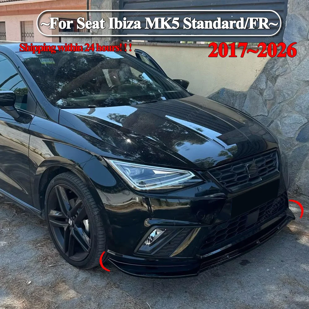 Para Seat Ibiza MK5 Standard/FR 2017-2026+ Kit de carrocería tuning ABS negro: Labio de parachoques delantero, difusor inferior, splitter y alerón canard.