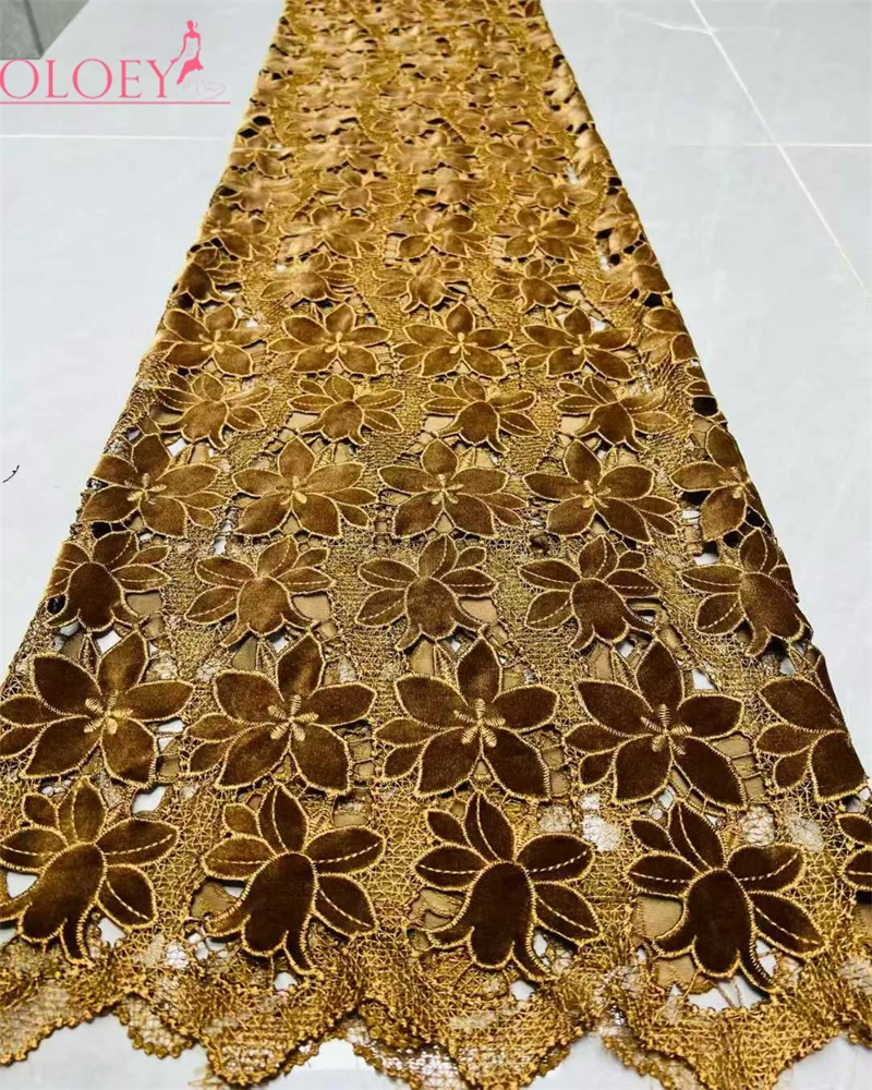OLOEY  Superbly Lush Velvet Lace Fabric High Quality Hollow out Gorgeous Embroidery Lace Fabric Exclusive Premium Velvet Guipure