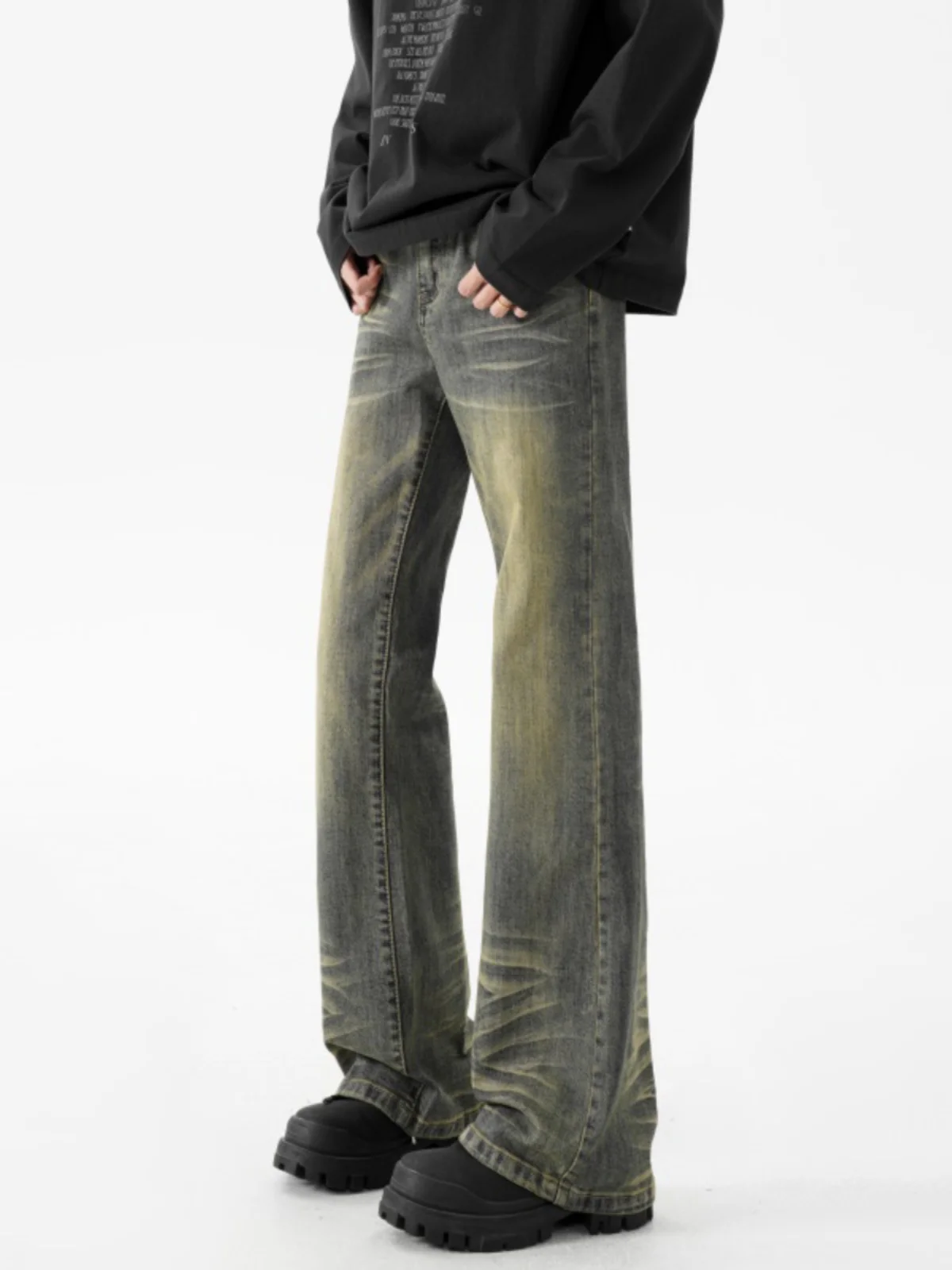 

Retro American Wide Leg Jeans Men's Autumn Winter Sle Worn in Straight Long Pants Trendy Haome Tall Slimming Jeans