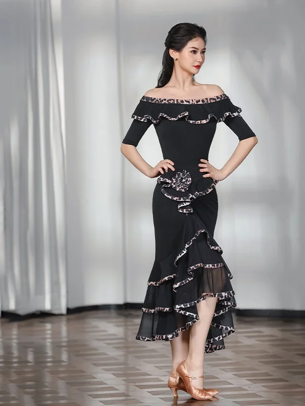 modern-dance-outfit-women's-adult-practice-suit-leopard-print-lace-set-performance-costume-skirt-sle-for-various-dances