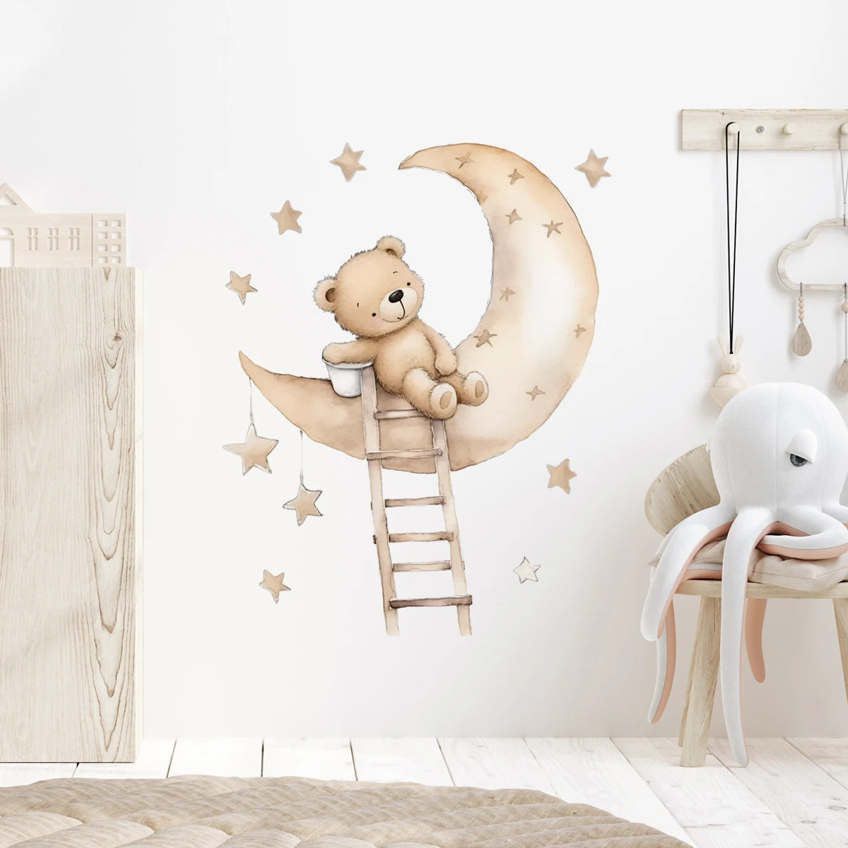 1Pc Cartoon Animal Star Moon Cat Rabbit Bear Wall Stickers for Kids Bedroom Children Room Decoration Living Room Decor for House